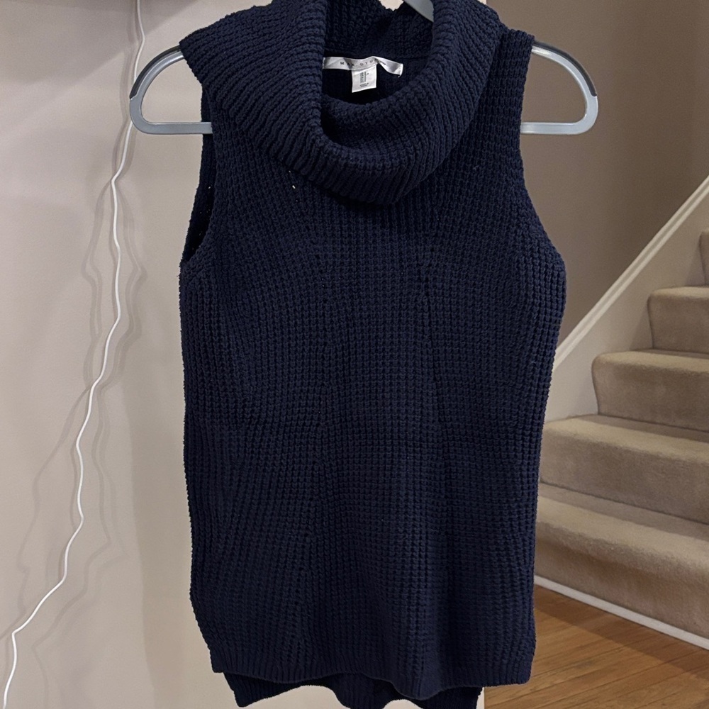 Max Studio Navy Blue Sleeveless Cowl Neck Sweater